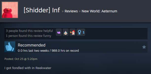 Screenshot of the story called A New World: Aeternum, according to Steam Reviews